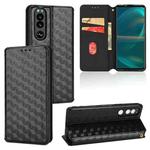 For Sony Xperia 5 III Cubic Grid Texture Flip Leather Phone Case(Black)