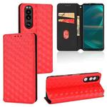 For Sony Xperia 5 III Cubic Grid Texture Flip Leather Phone Case(Red)
