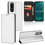 For Sony Xperia 5 III Cubic Grid Texture Flip Leather Phone Case(Silver)
