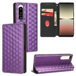 For Sony Xperia 5 IV Cubic Grid Texture Flip Leather Phone Case(Purple)