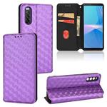 For Sony Xperia 10 III Cubic Grid Texture Flip Leather Phone Case(Purple)