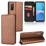 For Sony Xperia 10 III Cubic Grid Texture Flip Leather Phone Case(Brown)