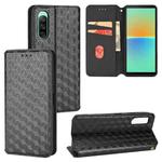 For Sony Xperia 10 IV Cubic Grid Texture Flip Leather Phone Case(Black)
