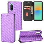 For Sony Xperia 10 IV Cubic Grid Texture Flip Leather Phone Case(Purple)