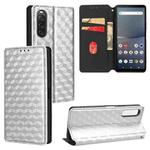 For Sony Xperia 10 V Cubic Grid Texture Flip Leather Phone Case(Silver)