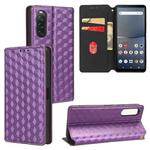 For Sony Xperia 10 V Cubic Grid Texture Flip Leather Phone Case(Purple)
