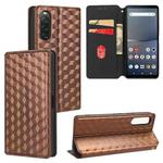 For Sony Xperia 10 V Cubic Grid Texture Flip Leather Phone Case(Brown)