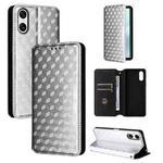 For Sony Xperia 10 VI Cubic Grid Texture Flip Leather Phone Case(Silver)