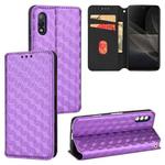 For Sony Xperia Ace II Cubic Grid Texture Flip Leather Phone Case(Purple)