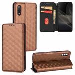 For Sony Xperia Ace II Cubic Grid Texture Flip Leather Phone Case(Brown)