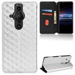 For Sony Xperia Pro-I Cubic Grid Texture Flip Leather Phone Case(Silver)