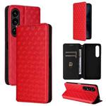 For Sony Xperia 1 VII Cubic Grid Texture Flip Leather Phone Case(Red)