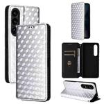 For Sony Xperia 1 VII Cubic Grid Texture Flip Leather Phone Case(Silver)