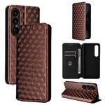 For Sony Xperia 1 VII Cubic Grid Texture Flip Leather Phone Case(Brown)