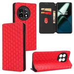 For OnePlus 11R / OnePlus Ace 2 Cubic Grid Texture Flip Leather Phone Case(Red)
