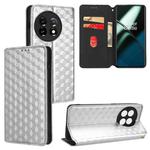 For OnePlus 11R / OnePlus Ace 2 Cubic Grid Texture Flip Leather Phone Case(Silver)