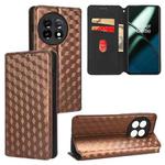 For OnePlus 11R / OnePlus Ace 2 Cubic Grid Texture Flip Leather Phone Case(Brown)