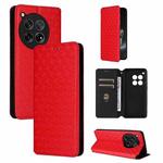 For OnePlus 12 Cubic Grid Texture Flip Leather Phone Case(Red)