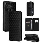For OnePlus 12R / Ace 3 Cubic Grid Texture Flip Leather Phone Case(Black)