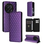 For OnePlus 12R / Ace 3 Cubic Grid Texture Flip Leather Phone Case(Purple)