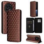 For OnePlus 13R / Ace 5 / Ace 5 Pro Cubic Grid Texture Flip Leather Phone Case(Brown)