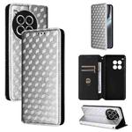 For OnePlus Ace 3 Pro Cubic Grid Texture Flip Leather Phone Case(Silver)