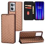 For OnePlus Nord CE 2 5G Cubic Grid Texture Flip Leather Phone Case(Brown)