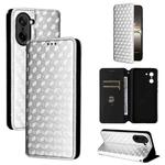 For OnePlus Ace 5 Racing Cubic Grid Texture Flip Leather Phone Case(Silver)