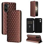 For OnePlus Ace 5 Racing Cubic Grid Texture Flip Leather Phone Case(Brown)
