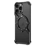 For iPhone 15 Pro S Shaped 360 Holder Airbag Frameless MagSafe Metal Phone Case(Black)