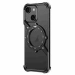 For iPhone 15 S Shaped 360 Holder Airbag Frameless MagSafe Metal Phone Case(Black)