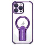 For iPhone 16 Pro Shockproof Electroplating MagSafe Holder Phone Case(Purple)