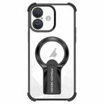 For iPhone 16 Shockproof Electroplating MagSafe Holder Phone Case(Black)