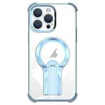 For iPhone 15 Pro Shockproof Electroplating MagSafe Holder Phone Case(Blue)