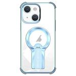 For iPhone 14 Plus Shockproof Electroplating MagSafe Holder Phone Case(Blue)