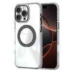 For iPhone 16 Pro Max Transparent Glitter Mirror Rotating Holder Phone Case(Black)