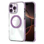 For iPhone 16 Pro Max Transparent Glitter Mirror Rotating Holder Phone Case(Purple)
