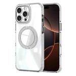 For iPhone 16 Pro Transparent Glitter Mirror Rotating Holder Phone Case(Silver)
