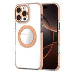 For iPhone 16 Pro Transparent Glitter Mirror Rotating Holder Phone Case(Orange)