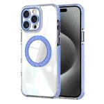 For iPhone 15 Pro Max Transparent Glitter Mirror Rotating Holder Phone Case(Blue)