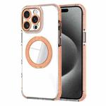For iPhone 15 Pro Max Transparent Glitter Mirror Rotating Holder Phone Case(Orange)