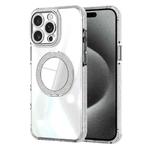 For iPhone 15 Pro Transparent Glitter Mirror Rotating Holder Phone Case(Silver)