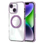For iPhone 14 Transparent Glitter Mirror Rotating Holder Phone Case(Purple)