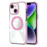 For iPhone 14 Transparent Glitter Mirror Rotating Holder Phone Case(Pink)