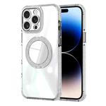 For iPhone 14 Pro Max Transparent Glitter Mirror Rotating Holder Phone Case(Silver)