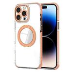 For iPhone 14 Pro Max Transparent Glitter Mirror Rotating Holder Phone Case(Orange)