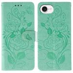 For iPhone 16e Rose Butterfly Embossed Leather Phone Case(Green)
