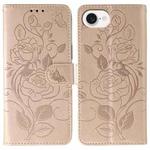 For iPhone 16e Rose Butterfly Embossed Leather Phone Case(Rose Gold)