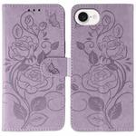 For iPhone 16e Rose Butterfly Embossed Leather Phone Case(Purple)
