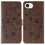 For iPhone 16e Rose Butterfly Embossed Leather Phone Case(Brown)